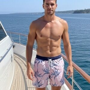 All Fenix Mens Trunks Swim Shorts Pink Blue Floral Desert Palms with Pocket L